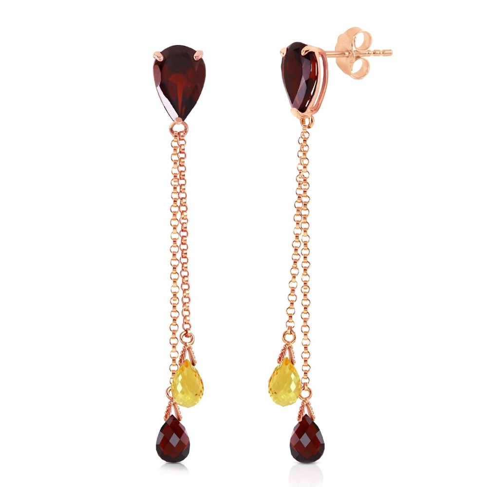 GOLD CHANDELIER EARRING WITH GARNETS & CITRINES - Picture 1 of 6